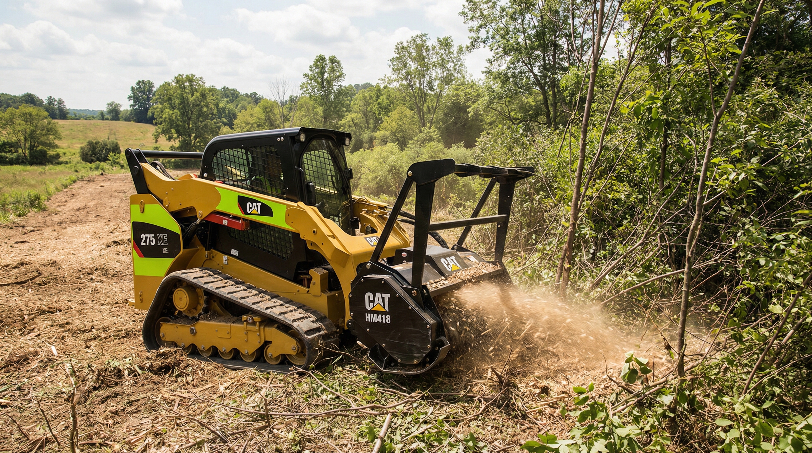 Cat 275 XE with HM418 mulcher clearing brush in Northeast Ohio