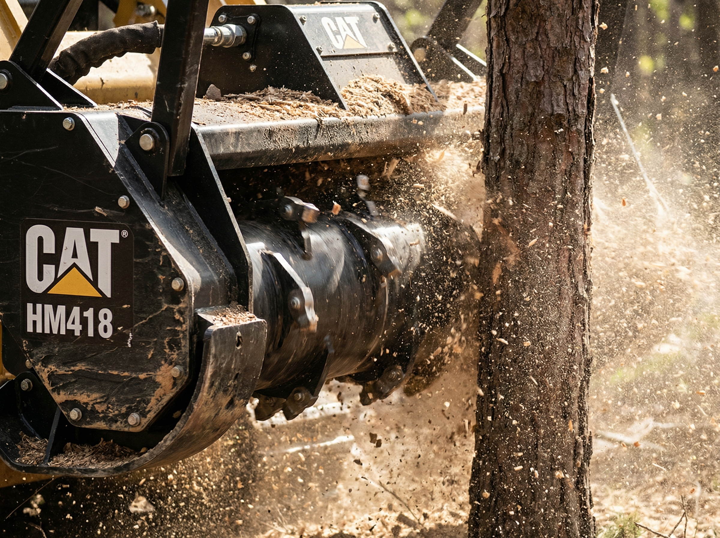 Cat HM418 mulcher head — professional equipment marketplace contractors don't have